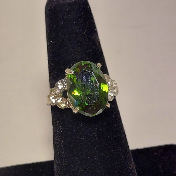 Jewelry - Sterling Silver 925 Faux Emerald Ring Green Gemstone Rhinestone 6.5